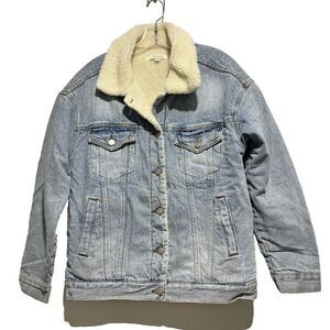 PacSun Womens Light Blue Long Sleeve Sherpa Lined Denim Trucker Jacket Size XS/S